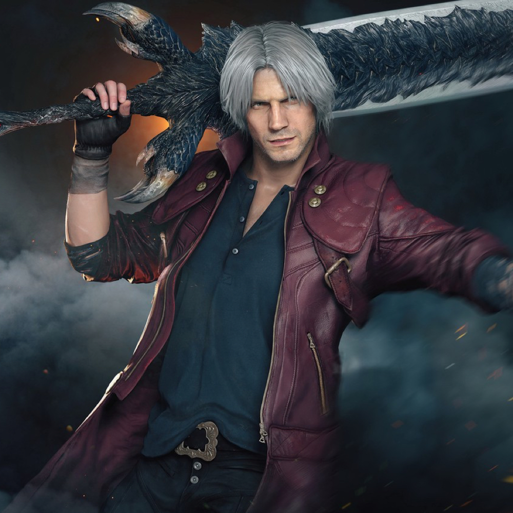 Dante from devil may cry 5 wearing a hawaiian shirt