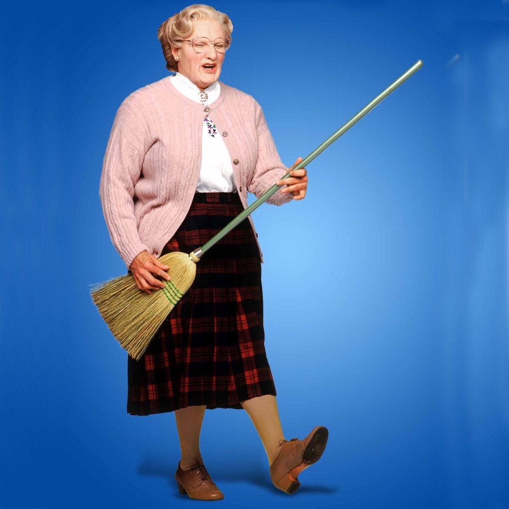 Mrs Doubtfire Costume - Fancy Dress - Cosplay - Broom