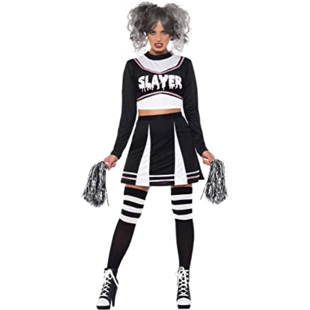 Goth Cheerleader Costume - Sexy Cheerleader Fancy Dress for Halloween - Wig